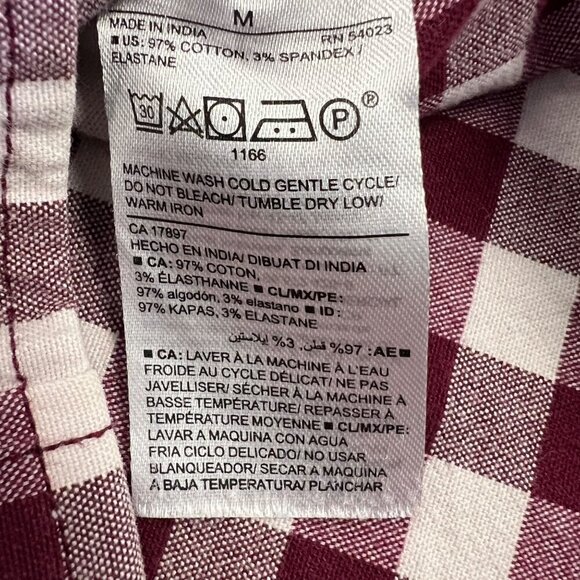 Old Navy Men's Maroon/White Check Button Up Shirt Slim Fit Size Medium - Picture 9 of 9